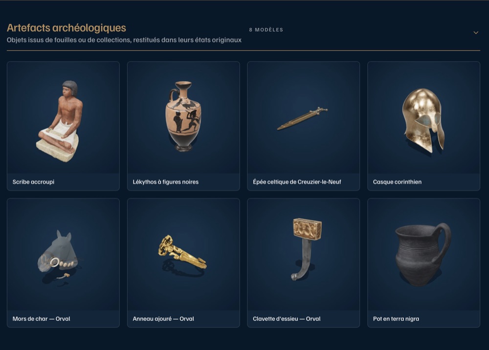 Grille de vignettes de la bibliothèque 3D, modèles classés par collection