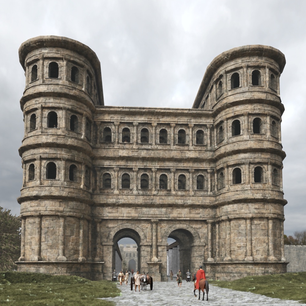 Restitution 3D de la Porta Nigra de Trèves en situation